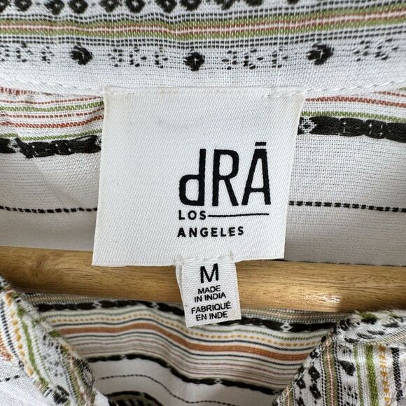 dRA Los Angeles Womens Dress Tan Stripe M Tiered Peasant Boho Prairie Western - Picture 9 of 16